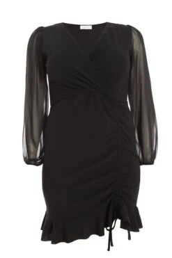 Curve Black Chiffon Ruched Mini Dress