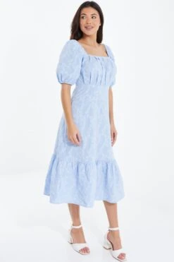 Light Blue Jacquard Midi Dress -Glamourista 00100037171 XS