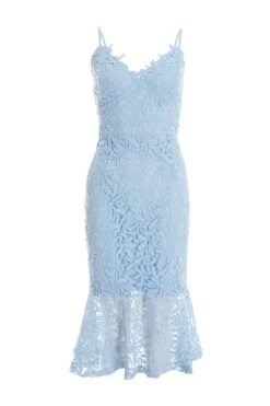 Light Blue Lace Fishtail Midi Dress
