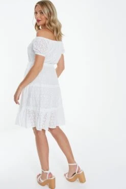 White Broderie Bardot Mini Dress 8 White Broderie Bardot Mini Dress -Glamourista 00100037176 XB