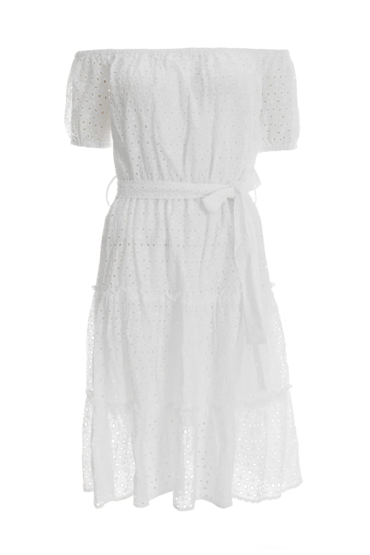 White Broderie Bardot Mini Dress 1 White Broderie Bardot Mini Dress