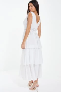 White Chiffon Lace Tiered Midi Dress -Glamourista 00100037177 XB