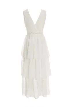 White Chiffon Lace Tiered Midi Dress -Glamourista 00100037177 ZB