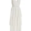 White Chiffon Lace Tiered Midi Dress