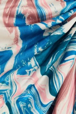 Petite Blue Satin Marble Print Ruched Midi Dress -Glamourista 00100037194 ZS