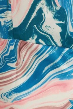 Curve Blue Satin Marble Print One Shoulder Midaxi Dress -Glamourista 00100037196 ZS