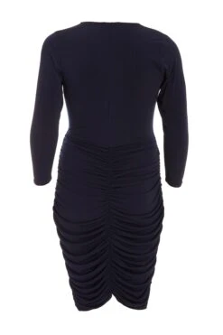 Curve Navy Ruched Wrap Midi Dress -Glamourista 00100037201 ZB