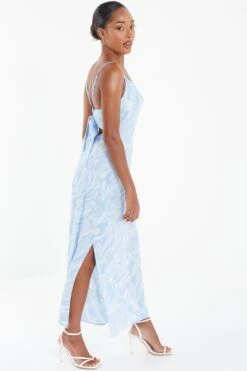 Light Blue Brush Stroke Tie Back Split Midi Dress -Glamourista 00100037202 XS
