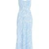 Light Blue Brush Stroke Tie Back Split Midi Dress