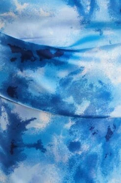 Blue Satin Marble Print Ruched Split Midi Dress -Glamourista 00100037207 ZS