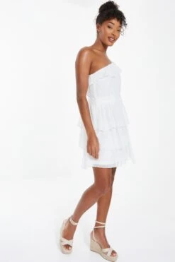 Cream Chiffon Dobby One Shoulder Mini Dress -Glamourista 00100037210 XS