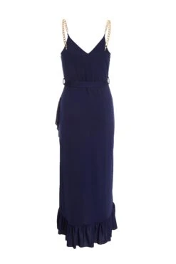 Navy Slinky Chain Wrap Midi Dress -Glamourista 00100037217 ZB