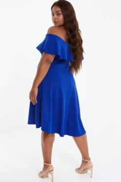 Curve Royal Blue Bardot Skater Dress -Glamourista 00100037279 XB