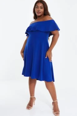 Curve Royal Blue Bardot Skater Dress -Glamourista 00100037279 XS