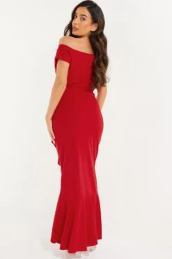 Petite Red Bardot Frill Maxi Dress -Glamourista 00100037281 XB