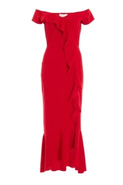 Petite Red Bardot Frill Maxi Dress