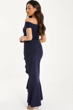 Petite Navy Bardot Frill Maxi Dress -Glamourista 00100037284 XB