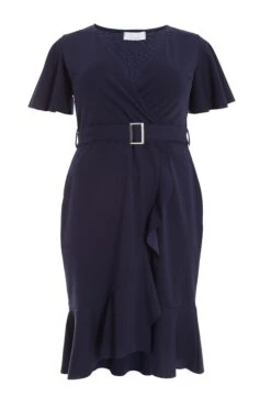 Curve Navy Wrap Buckle Midi Dress