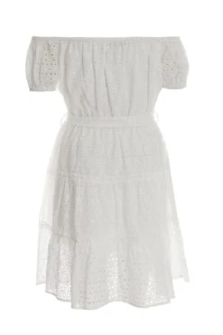 Petite White Embroidered Bardot Mini Dress 10 Petite White Embroidered Bardot Mini Dress -Glamourista 00100037291 ZB
