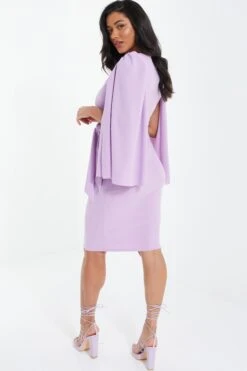 Lilac Cape Sleeve Midi Dress -Glamourista 00100037292 XB