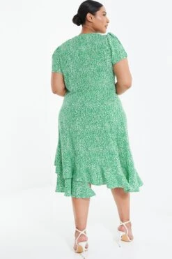 Curve Green Polka Dot Frill Midi Dress -Glamourista 00100037295 XB