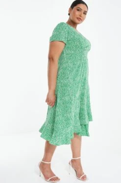 Curve Green Polka Dot Frill Midi Dress -Glamourista 00100037295 XS