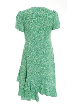 Curve Green Polka Dot Frill Midi Dress -Glamourista 00100037295 ZB