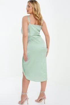 Curve Sage Satin Ruched Midi Dress -Glamourista 00100037296 XB