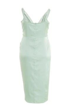 Curve Sage Satin Ruched Midi Dress -Glamourista 00100037296 ZB