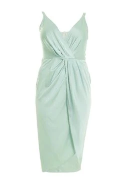 Curve Sage Satin Ruched Midi Dress