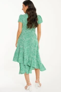 Petite Green Polka Dot Frill Midi Dress -Glamourista 00100037297 XB