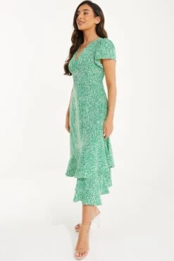 Petite Green Polka Dot Frill Midi Dress -Glamourista 00100037297 XS