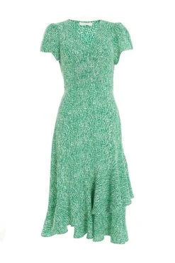 Petite Green Polka Dot Frill Midi Dress