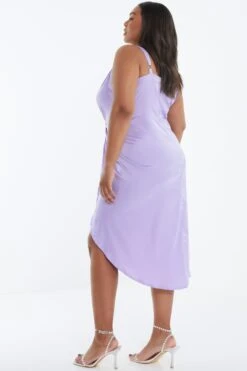 Curve Lilac Satin Ruched Midi Dress 8 Curve Lilac Satin Ruched Midi Dress -Glamourista 00100037299 XB