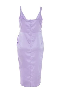 Curve Lilac Satin Ruched Midi Dress 10 Curve Lilac Satin Ruched Midi Dress -Glamourista 00100037299 ZB