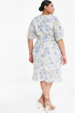 Curve Pink Floral Frill Midi Dress -Glamourista 00100037300 XB