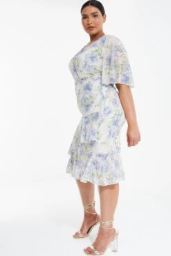 Curve Pink Floral Frill Midi Dress -Glamourista 00100037300 XS