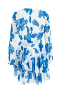Petite Blue Chiffon Floral Tiered Mini Dress -Glamourista 00100037301 ZB