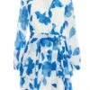 Petite Blue Chiffon Floral Tiered Mini Dress