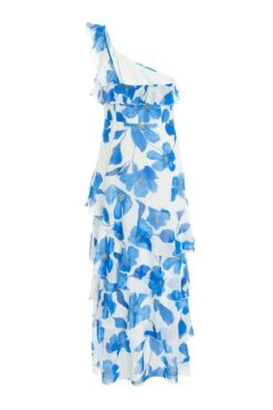 Petite Blue Chiffon Floral Tiered Maxi Dress -Glamourista 00100037302 ZB