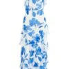 Petite Blue Chiffon Floral Tiered Maxi Dress