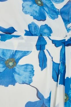 Curve Blue Chiffon Floral Cold Shoulder Midi Dress -Glamourista 00100037303 ZS