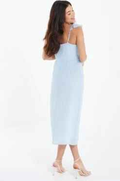 Light Blue Textured Frill Midi Dress 8 Light Blue Textured Frill Midi Dress -Glamourista 00100037308 XB