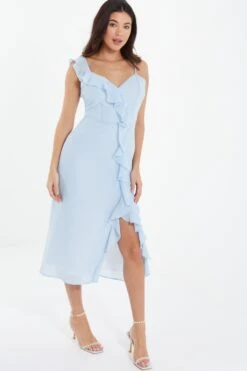 Light Blue Textured Frill Midi Dress 9 Light Blue Textured Frill Midi Dress -Glamourista 00100037308 XS