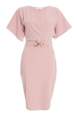 Light Pink Buckle Wrap Midi Dress