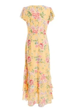 Yellow Chiffon Floral Frill Maxi Dress -Glamourista 00100037310 ZB