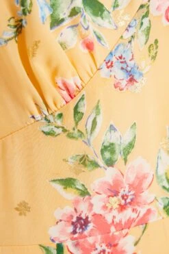 Yellow Chiffon Floral Frill Maxi Dress -Glamourista 00100037310 ZS