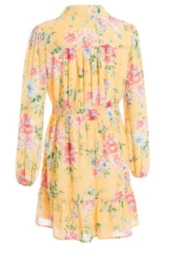 Yellow Chiffon Floral Shirt Dress -Glamourista 00100037311 ZB
