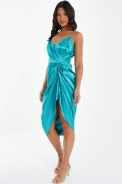 Aqua Wrap Ruched Midi Dress -Glamourista 00100037312 XS