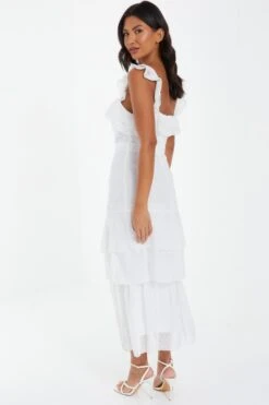 White Chiffon Dobby Tiered Maxi Dress -Glamourista 00100037314 XB